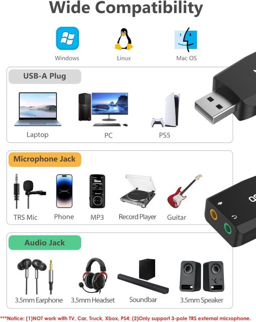 MillSO USB to 3.5mm Audio Jack Adapter