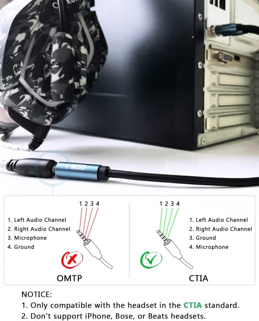MillSO Headset Splitter, CTIA 3.5mm 2 Male to 1 Female Headphone Adapter