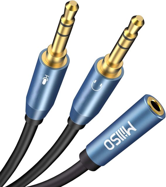MillSO Headset Splitter, CTIA 3.5mm 2 Male to 1 Female Headphone Adapter