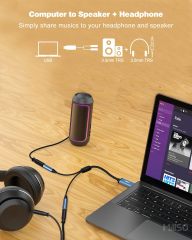 MillSO USB to Dual 3.5mm Audio Jack Adapter