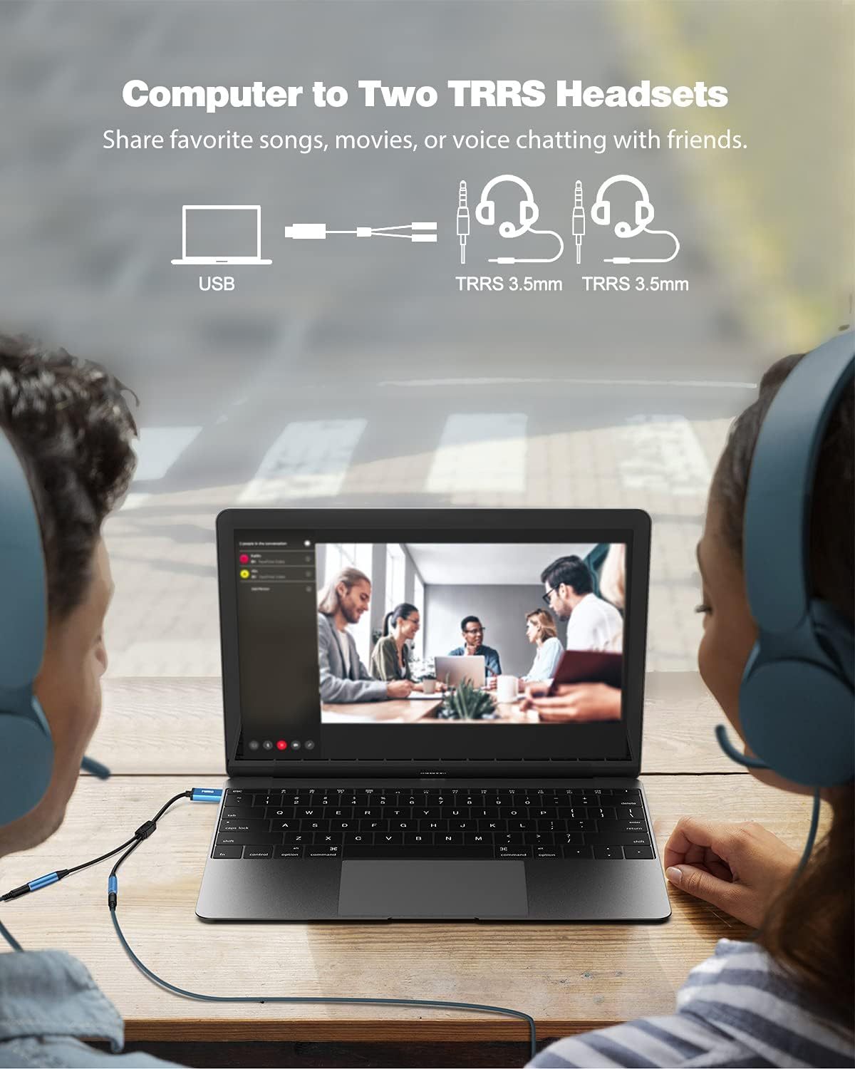 MillSO USB to Dual 3.5mm Audio Jack Adapter