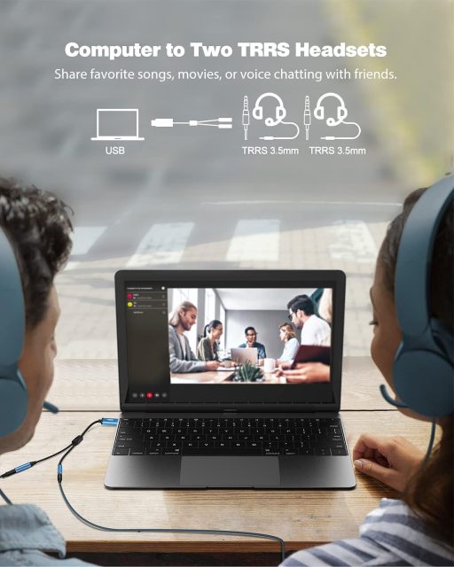 MillSO USB to Dual 3.5mm Audio Jack Adapter