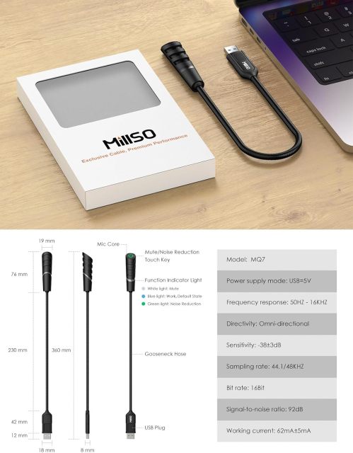 MillSO Portable Gooseneck USB Microphone