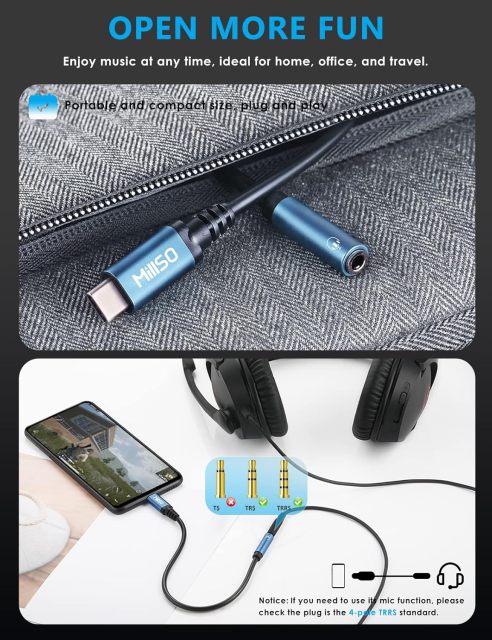 MillSO USB Type C to 1/4 Headphone Adapter