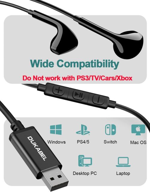 DUKABEL USB Wired Earbuds, USB Headphone with Mic for PC/ PS4/ PS5, 6FT in-Ear Stereo Earphones Headsets with Volume Control for Office Live Broadcast Gaming