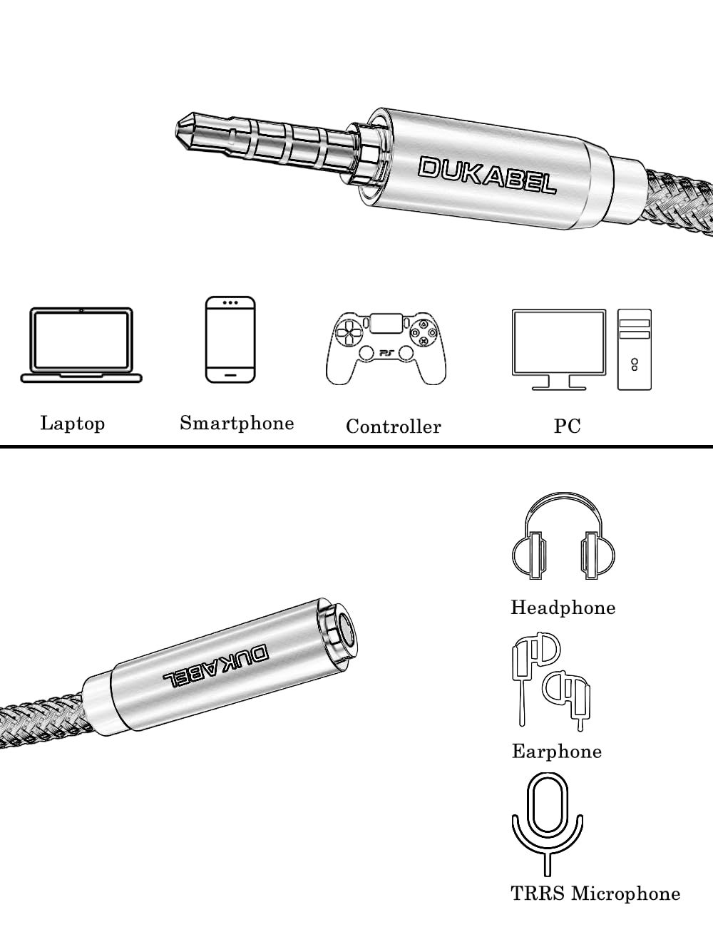 DUKABEL Headphone Extension Cable, 3.5mm TRRS