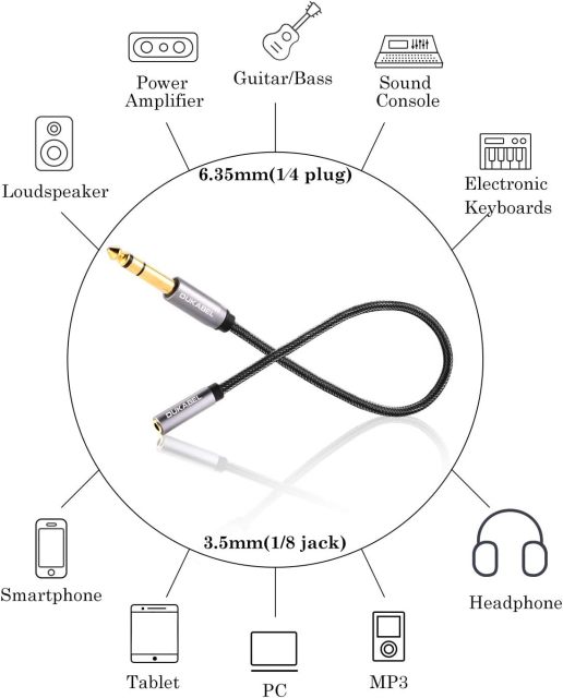 DUKABEL TopSeries 6.35mm (1/4 inch) to 3.5mm (1/8 inch) Headphone Jack Adapter