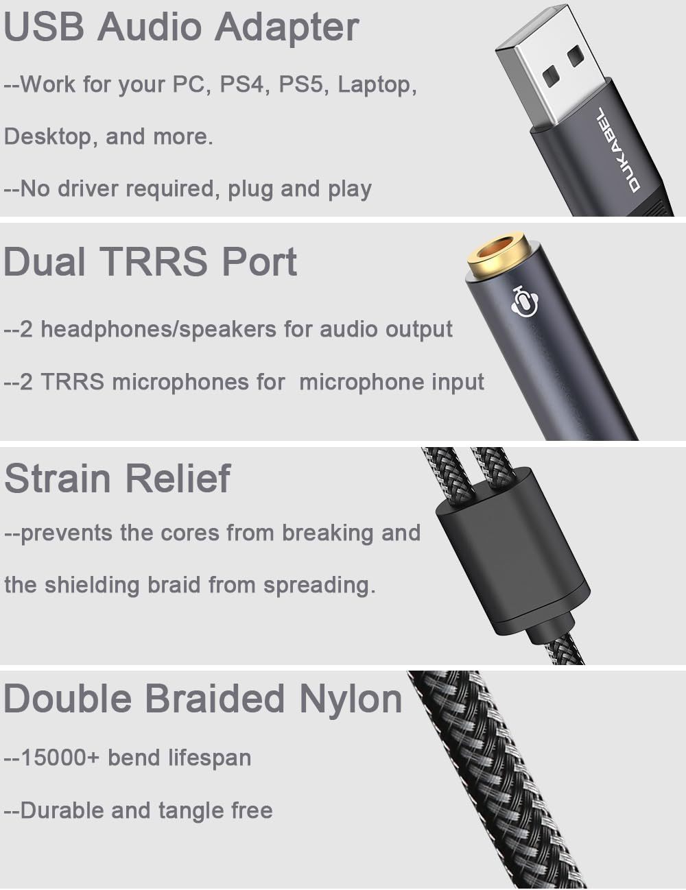 DUKABEL USB Audio Splitter, USB to 3.5mm Audio Jack Adapter