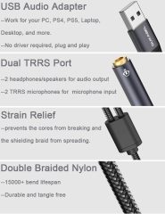 DUKABEL USB Audio Splitter, USB to 3.5mm Audio Jack Adapter