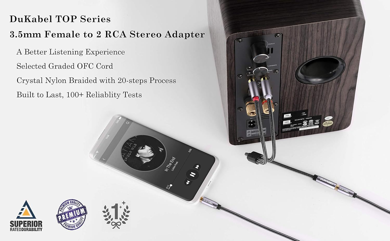 DUKABEL 3.5mm Female to 2 RCA Stereo Adapter