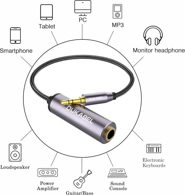 DUKABEL 1/4 Inch Female to 3.5mm Male Headphone Adapter