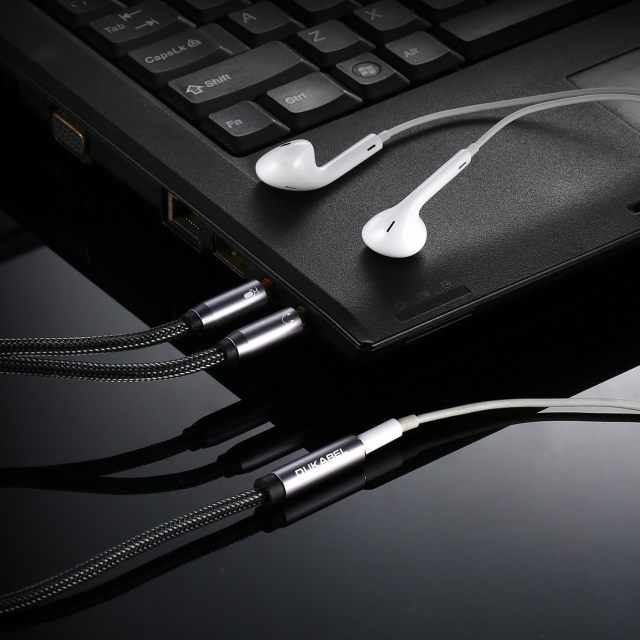 Headset Splitter Cable, Gold-Plated & Strong Braided Y Splitter Audio Cable