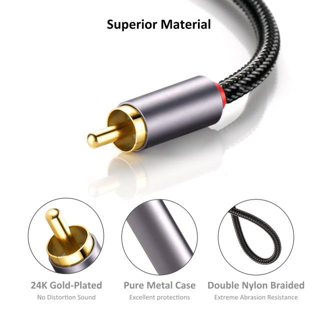 DUKABEL 2-Male RCA to AUX Braided Stereo Cable