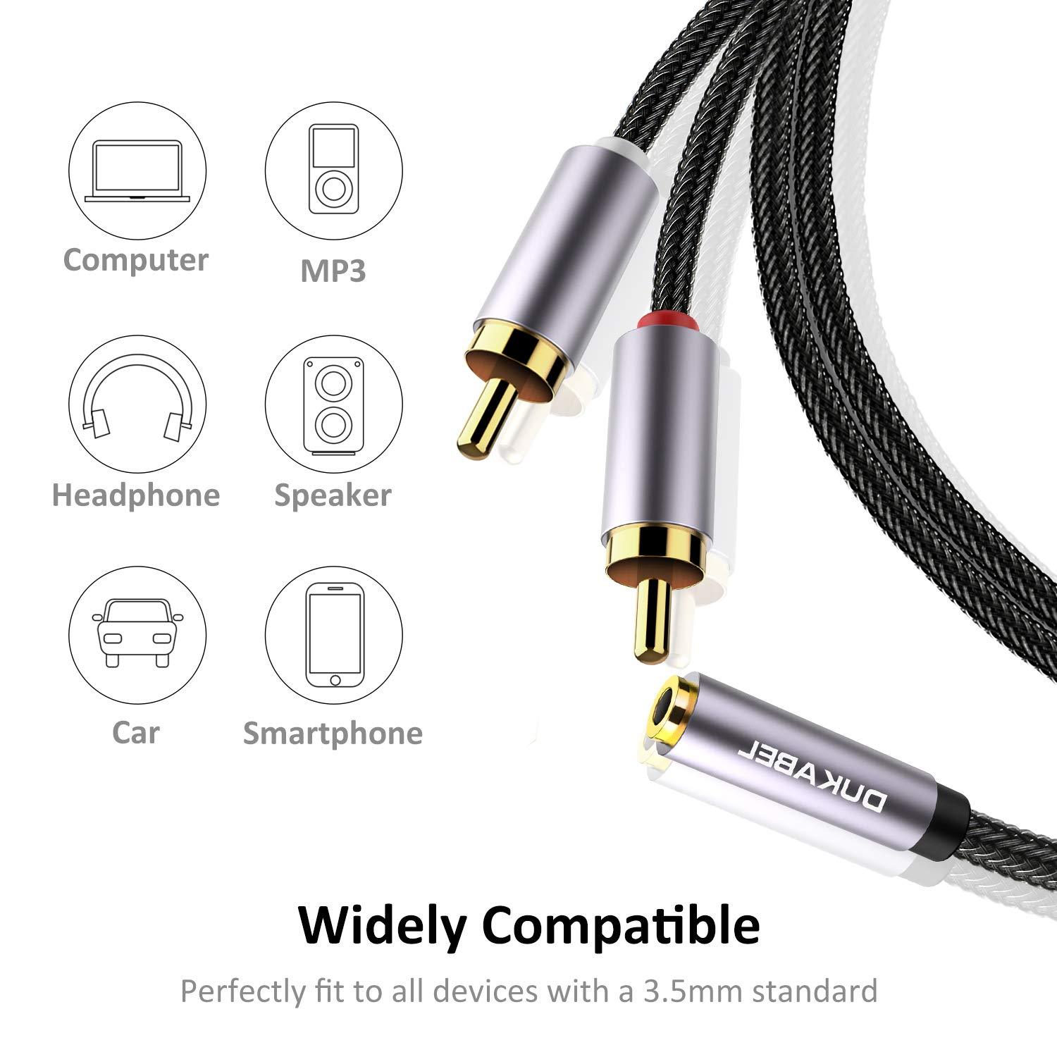 DUKABEL 3.5mm Female to 2 RCA Stereo Adapter