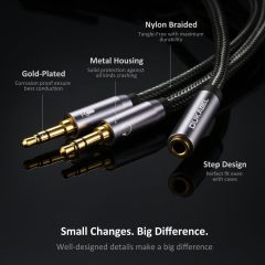 Headset Splitter Cable, Gold-Plated & Strong Braided Y Splitter Audio Cable