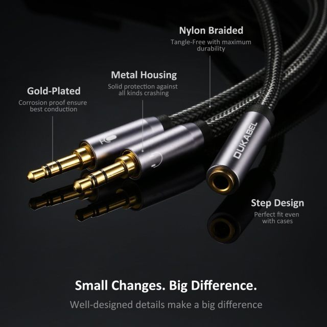 Headset Splitter Cable, Gold-Plated & Strong Braided Y Splitter Audio Cable