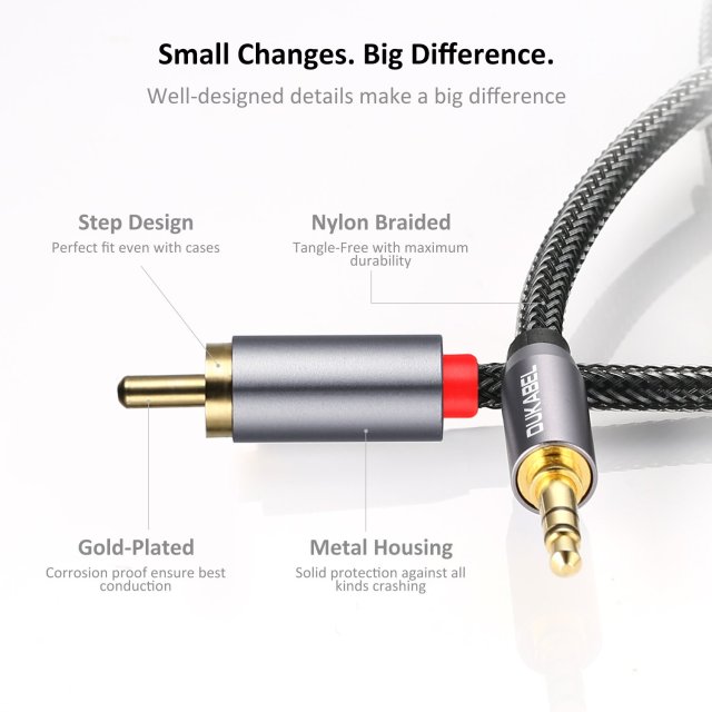 DUKABEL 2-Male RCA to AUX Braided Stereo Cable