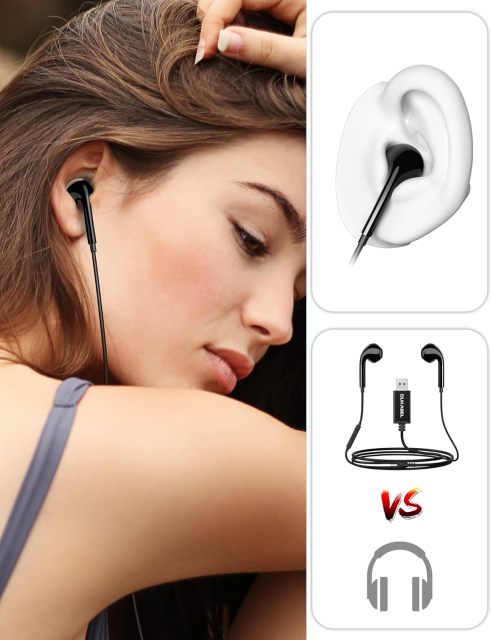 DUKABEL USB Wired Earbuds, USB Headphone with Mic for PC/ PS4/ PS5, 6FT in-Ear Stereo Earphones Headsets with Volume Control for Office Live Broadcast Gaming