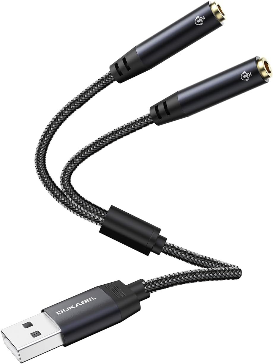 DUKABEL USB Audio Splitter, USB to 3.5mm Audio Jack Adapter