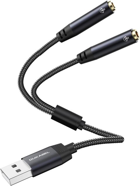 DUKABEL USB Audio Splitter, USB to 3.5mm Audio Jack Adapter