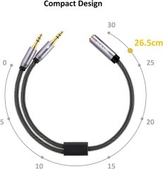 Headset Splitter Cable, Gold-Plated & Strong Braided Y Splitter Audio Cable