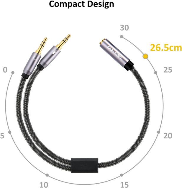 Headset Splitter Cable, Gold-Plated & Strong Braided Y Splitter Audio Cable