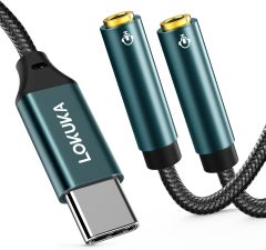LOKUKA USB C to Dual 3.5mm Female Headphone Splitter