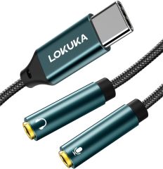 LOKUKA USB C to 2 TRS 3.5mm Headphone Mic Splitter Adapter