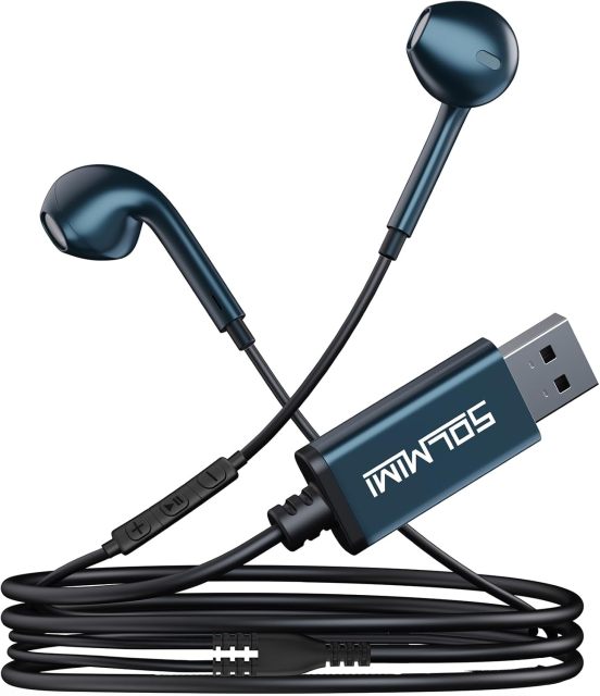 SOLMIMI USB Earbuds with Microphone for PC Laptop