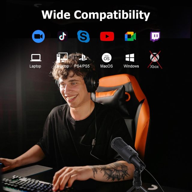 LOKUKA PC USB Microphone, Podcast Condenser Mic with Foldable Tripod Mute Switch for Streaming, Gaming