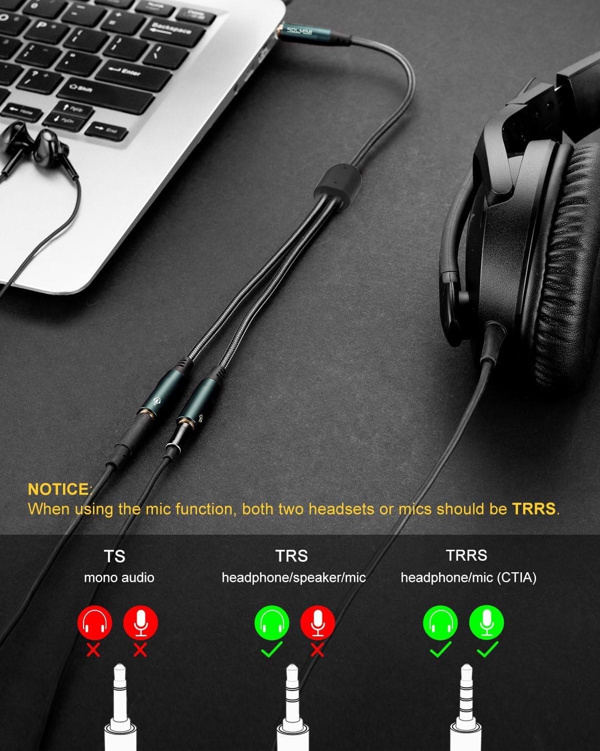 SOLMIMI Headphone Splitter (4 Feet) 3.5mm TRRS Male to Two TRRS Female Adapter