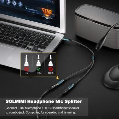 SOLMIMI Headset Adapter, 3.5mm Headphone Mic Splitter CTIA TRRS