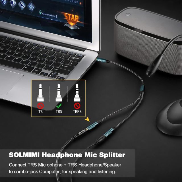 SOLMIMI Headset Adapter, 3.5mm Headphone Mic Splitter CTIA TRRS