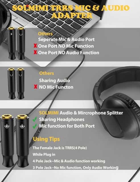 SOLMIMI Headphone Splitter 3.5 mm TRRS
