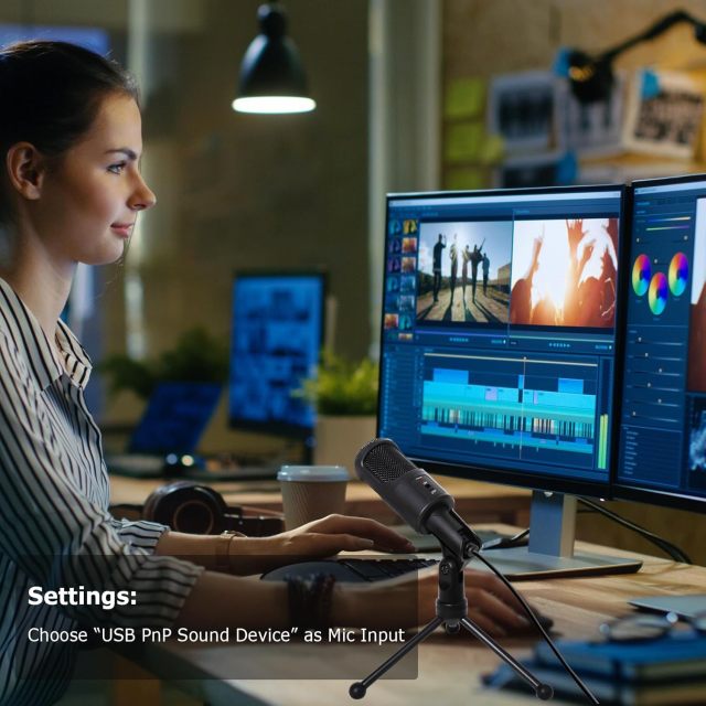 LOKUKA PC USB Microphone, Podcast Condenser Mic with Foldable Tripod Mute Switch for Streaming, Gaming