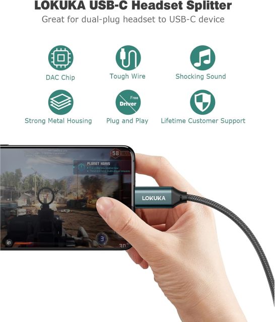 LOKUKA USB C to 2 TRS 3.5mm Headphone Mic Splitter Adapter