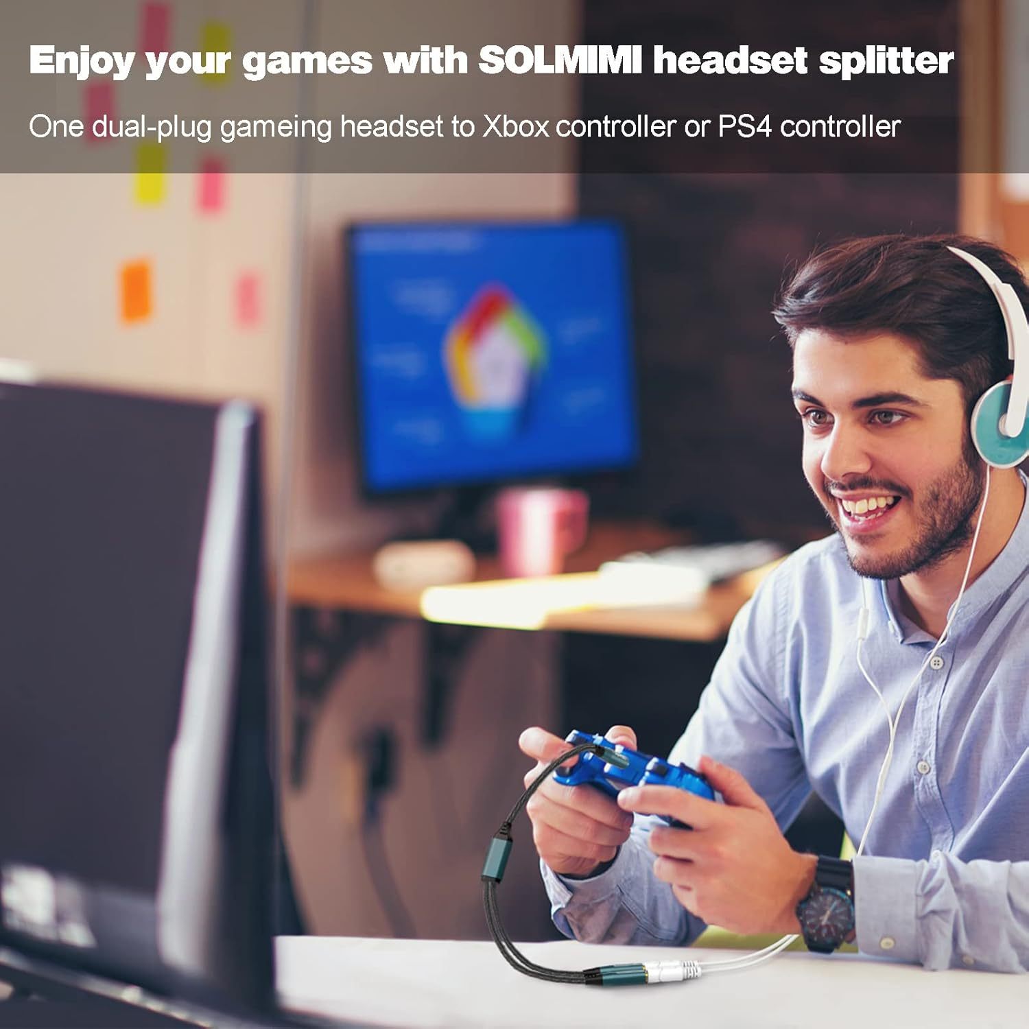 SOLMIMI Headset Adapter, 3.5mm Headphone Mic Splitter CTIA TRRS