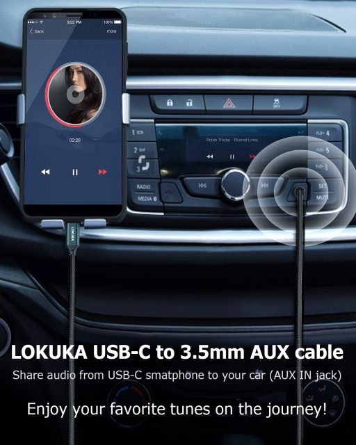 LOKUKA USB C to 3.5mm Audio AUX Jack Cable (3.3 FT), Type C to TRS 3.5mm Male Headphone Adapter