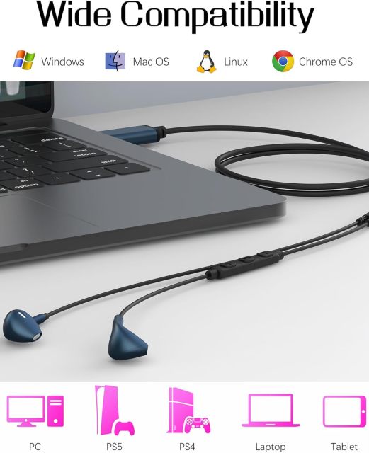 SOLMIMI USB Earbuds with Microphone for PC Laptop