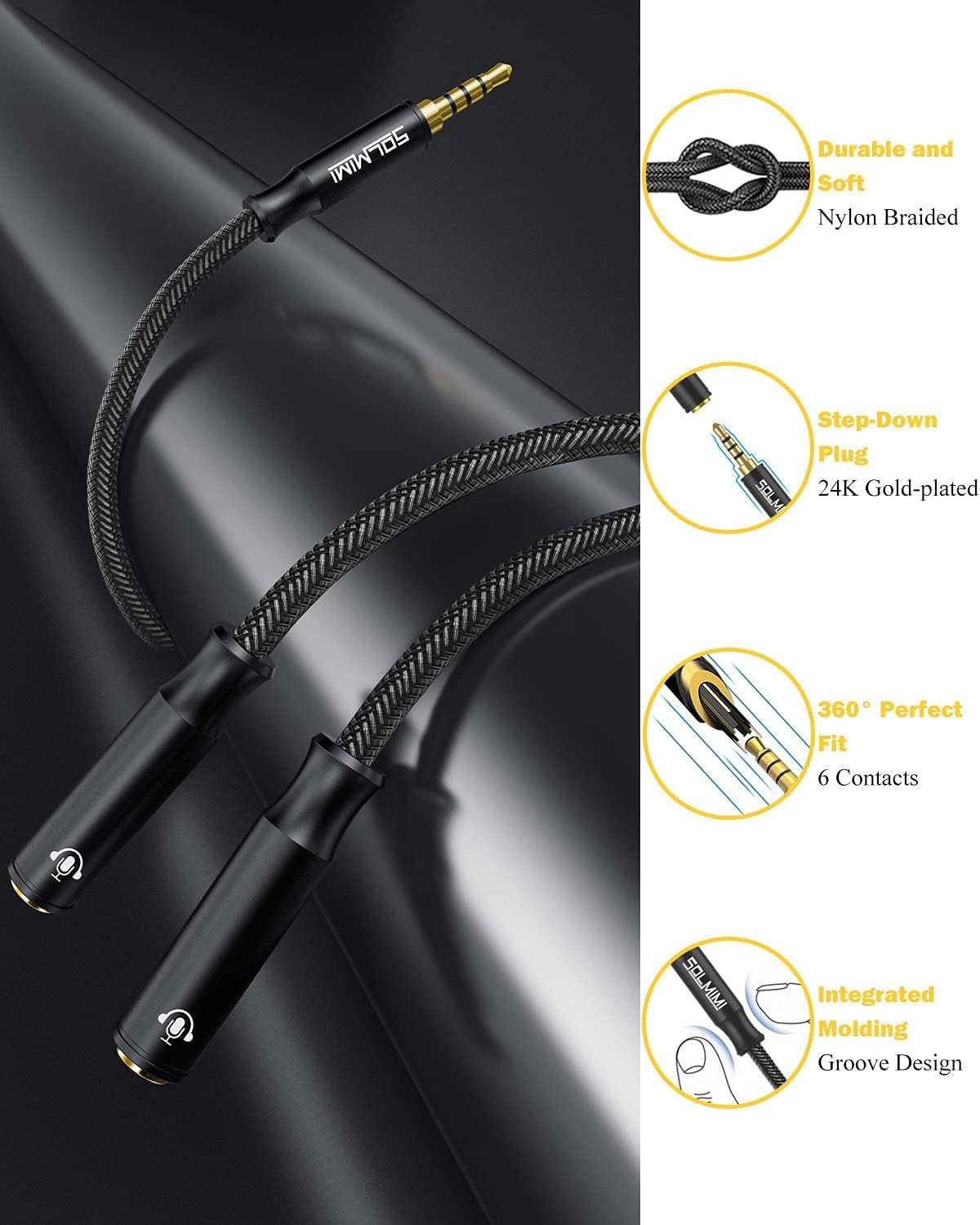SOLMIMI Headphone Splitter 3.5 mm TRRS
