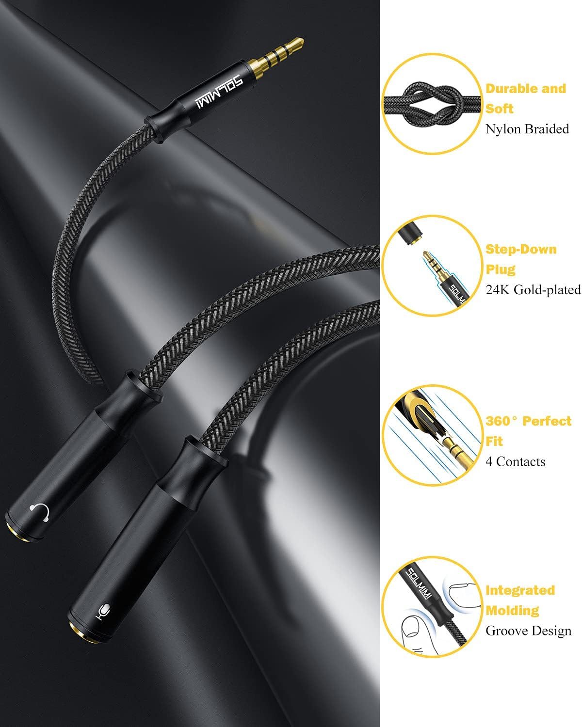 SOLMIMI Headphone Mic Splitter, 3.5mm TRRS