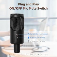 LOKUKA PC USB Microphone, Podcast Condenser Mic with Foldable Tripod Mute Switch for Streaming, Gaming