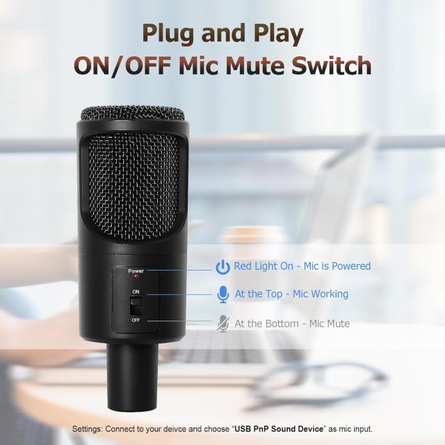 LOKUKA PC USB Microphone, Podcast Condenser Mic with Foldable Tripod Mute Switch for Streaming, Gaming