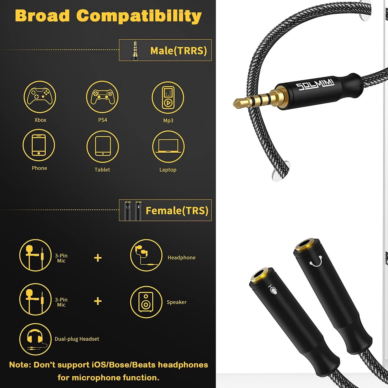SOLMIMI Headphone Mic Splitter, 3.5mm TRRS