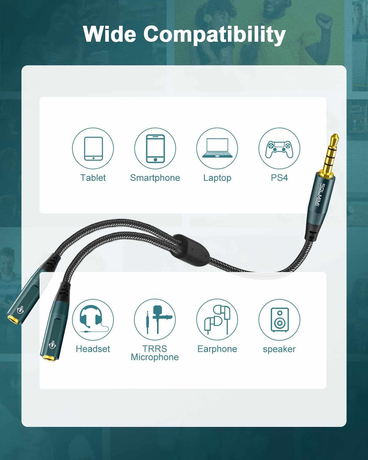 SOLMIMI Headphone Splitter (4 Feet) 3.5mm TRRS Male to Two TRRS Female Adapter