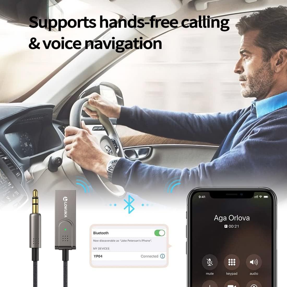 LOKUKA  Bluetooth 5.3 to Aux Adapter for Car, USB to TRS 3.5mm Receiver