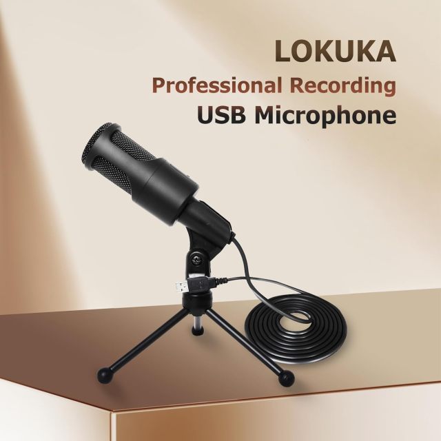 LOKUKA PC USB Microphone, Podcast Condenser Mic with Foldable Tripod Mute Switch for Streaming, Gaming