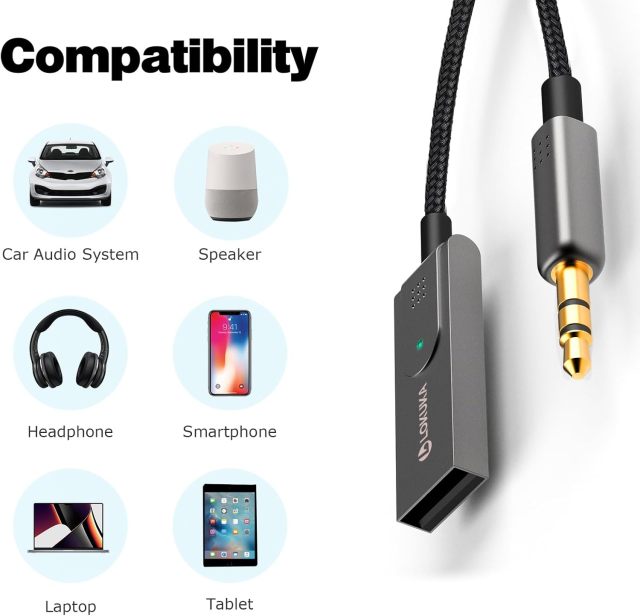 LOKUKA  Bluetooth 5.3 to Aux Adapter for Car, USB to TRS 3.5mm Receiver