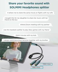 SOLMIMI Headphone Splitter (4 Feet) 3.5mm TRRS Male to Two TRRS Female Adapter