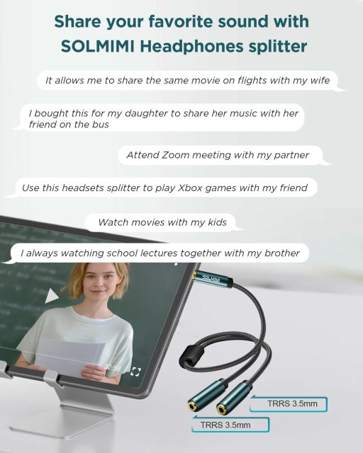 SOLMIMI Headphone Splitter (4 Feet) 3.5mm TRRS Male to Two TRRS Female Adapter